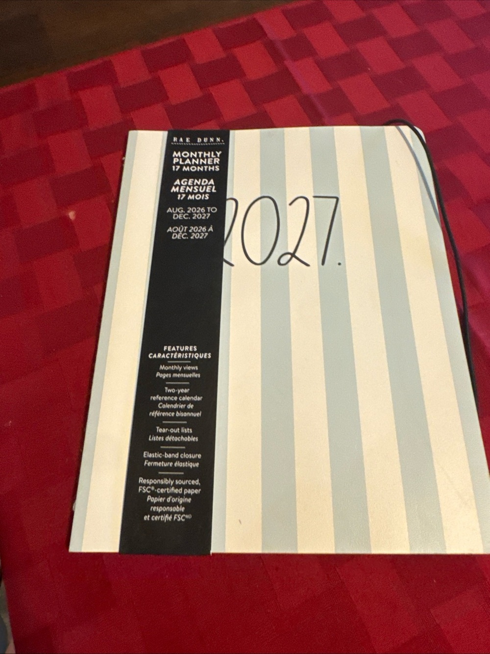 Rae Dunn 2027 Monthly Planner - Ivory & Light blue Stripes